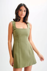 Lysandre Crepe Mini Dress - Military Olive