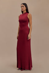Mavis High Neck Pleated Maxi Dress - Mahogany