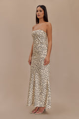 Claudette Strapless Satin Maxi Dress - Polka Dot Print