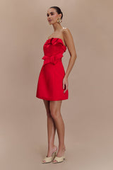 Tatiana Satin Strapless Bow Mini Dress - Red