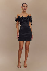 Rose Strapless Bow Mini Dress - Black