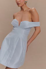 Diana Off Shoulders Mini Dress - Powder Baby Blue