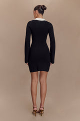 Wrenley Long Sleeve Knit Mini Dress - Black/White