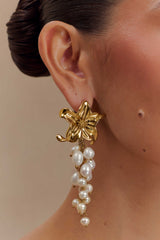 Eva Floral Fresh Water Pearl Earrings - Gold