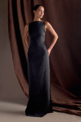 Violet Sleeveless Satin Maxi Dress - Black