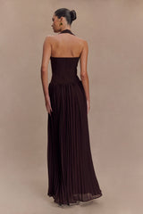 Stacie Pleated Halter Maxi Dress - Cacao