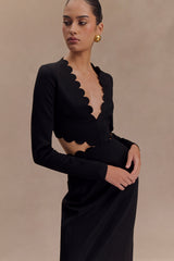 Cynthia Scalloped Halter Maxi Dress - Black