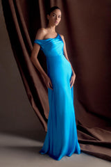 Jacinta One Shoulder Maxi Dress - Cyan Blue