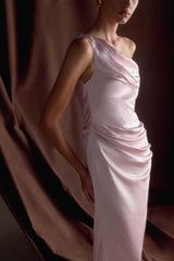 Dalia Off Shoulder Satin Maxi Dress - Soft Pink