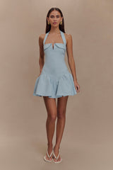 Calipso Halter Mini Dress - Cornflower Blue