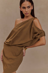 Gabriella Draped Mini Dress - Light Brown Marle