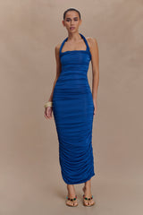 Camila Ruched Halter Midi Dress - Cobalt