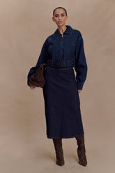 Fallon Cropped Denim Jacket - Indigo Blue