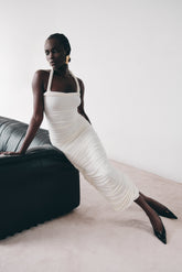 Camila Ruched Halter Midi Dress - Ivory