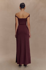 Aurora Slinky And Mesh Split Maxi Dress - Mahogany