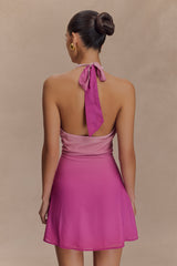 Malakhai Chiffon Halter Mini Dress - Ombre Pink