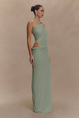 Edwina Knotted Mesh Maxi Dress - Sage