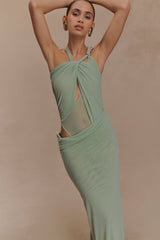 Edwina Knotted Mesh Maxi Dress - Sage