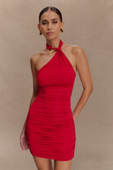 Mariposa Slinky Halter Mini Dress - Red