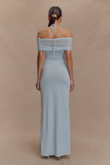 Bernadina Mesh And Slinky Halter Maxi Dress - Pale Blue