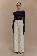 Carmella Embroided Straight Leg Jeans - Ecru