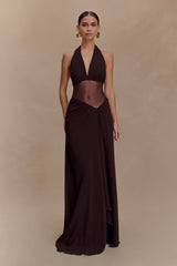 Jonna Chiffon And Mesh Maxi Dress - Dark Chocolate