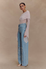 Carmella Embroided Straight Leg Jeans - Mid Blue