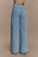 Carmella Embroided Straight Leg Jeans - Mid Blue