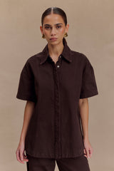 Maya Oversized Denim Shirt - Chocolate