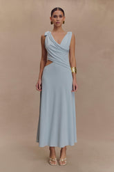 Raleigh Asymmetrical Slinky Midi Dress - Pale Blue