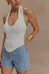 Kylee Embroidered Shorts - Mid Blue