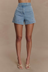 Kylee Embroidered Shorts - Mid Blue