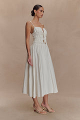 Elias Shirred Cotton Midi Dress - White