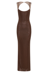 Jasmyn Hot Fix Maxi Dress With Mesh Back - Chocolate