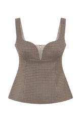 Lawry Structured Longline Top - Tan Check