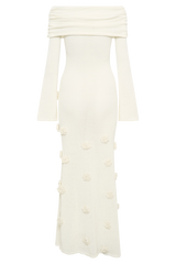 Kiki Off Shoulder Knit Rose Maxi Dress - Ivory