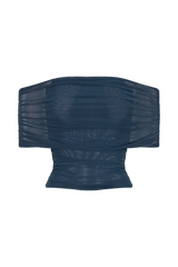 Arna Off Shoulder Mesh Crop Top - Midnight Blue