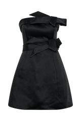 Tatiana Satin Strapless Bow Mini Dress - Black