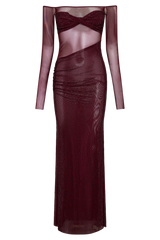 Nash Diamante Off Shoulder Maxi Dress - Mahogany