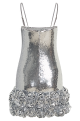 Faye Sequin Flower Mini Dress - Silver