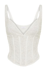 Elsie Pearl Beaded Bustier Top - White