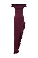 Arielle Off Shoulder Ruffle Midi Dress - Plum