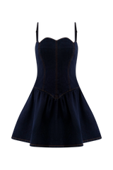 Cheyenne Scallop Denim Mini Dress - Indigo Blue
