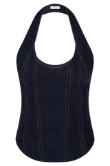 Meadow Denim Corset Halter Top - Indigo Blue