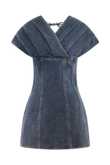 Pascale Off Shoulder Denim Mini Dress - Washed Dark Blue
