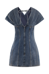 Pascale Off Shoulder Denim Mini Dress - Washed Dark Blue