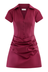 Tarryn Collared Cotton Mini Dress - Dragonfruit