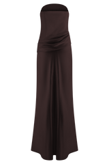 Jasmine Strapless Satin Maxi Dress - Dark Chocolate