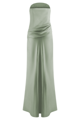 Jasmine Strapless Satin Maxi Dress - Sage