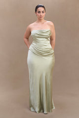 Jasmine Strapless Satin Maxi Dress - Sage